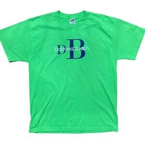 Daytona Beach Florida Vintage Calvin Klein Logo Graphic Tee Lime Green Large